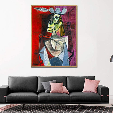 Framed Stretch Canvas Woman In An Armchair by Pablo Picasso Wall Art