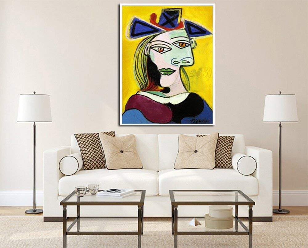 Framed Canvas-Woman with Blue Hat by Pablo Picasso Wall Art