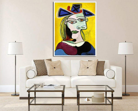 Framed Canvas-Woman with Blue Hat by Pablo Picasso Wall Art