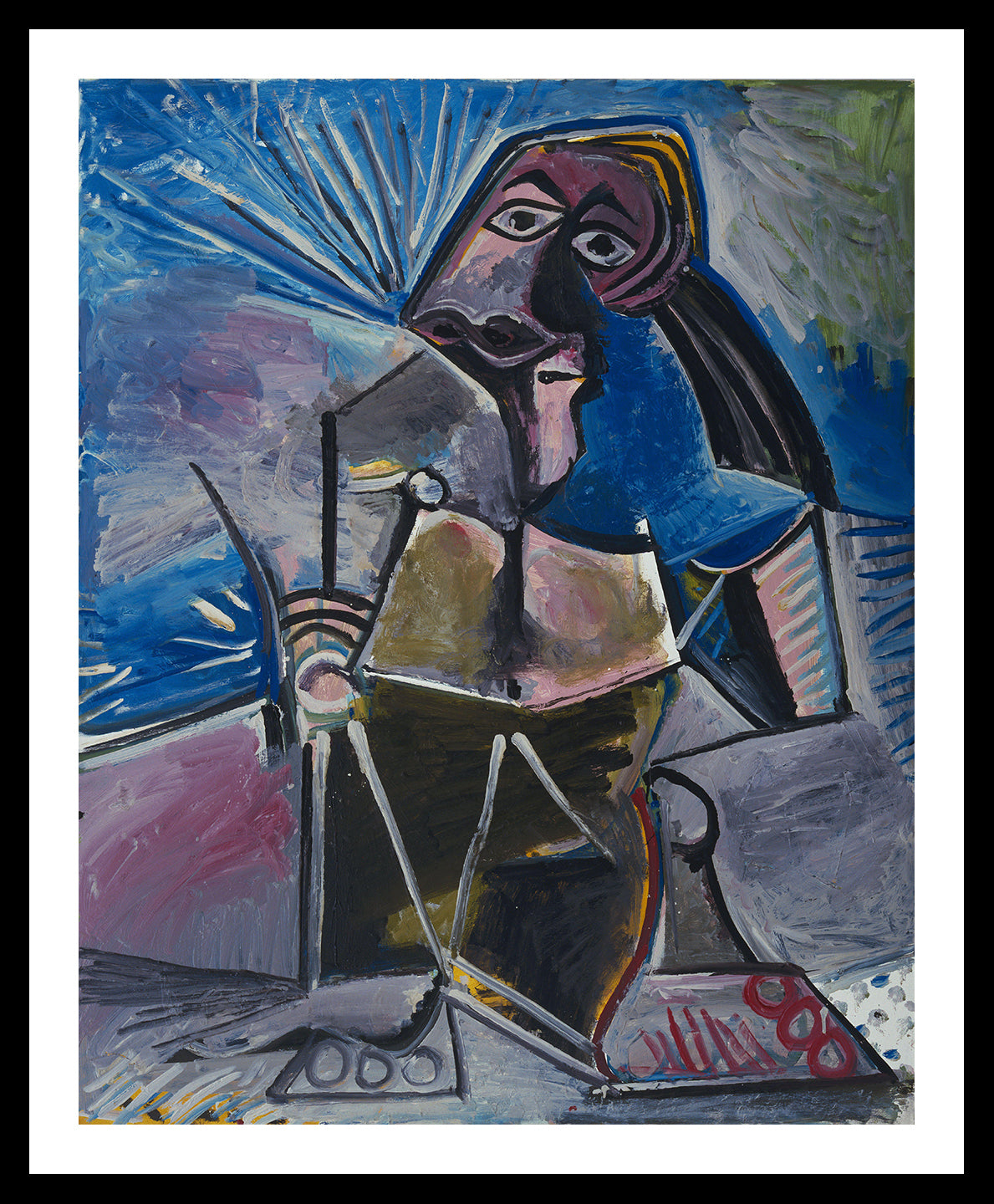 Invin  Art Framed Stretch Canvas At Work by Pablo Picasso Wall Art Home Decor