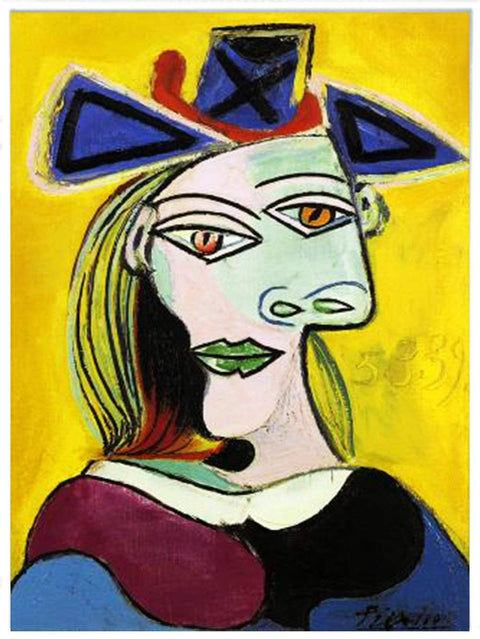 Framed Canvas-Woman with Blue Hat by Pablo Picasso Wall Art