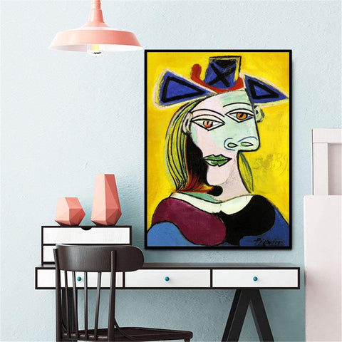 Framed Canvas-Woman with Blue Hat by Pablo Picasso Wall Art