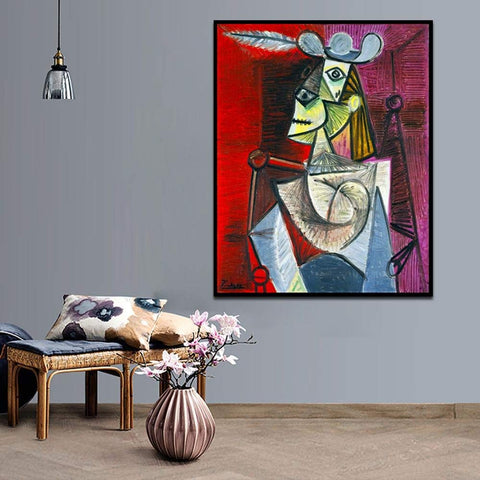 Framed Stretch Canvas Woman In An Armchair by Pablo Picasso Wall Art