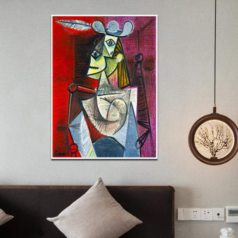 Framed Stretch Canvas Woman In An Armchair by Pablo Picasso Wall Art
