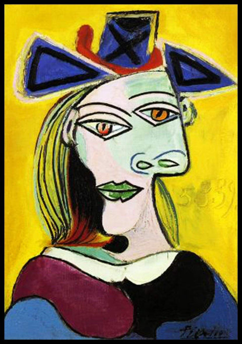 Framed Canvas-Woman with Blue Hat by Pablo Picasso Wall Art