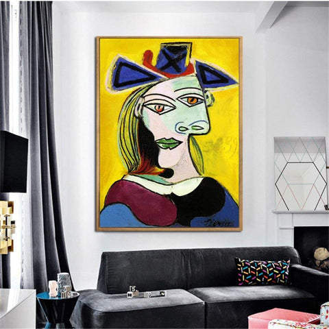 Framed Canvas-Woman with Blue Hat by Pablo Picasso Wall Art