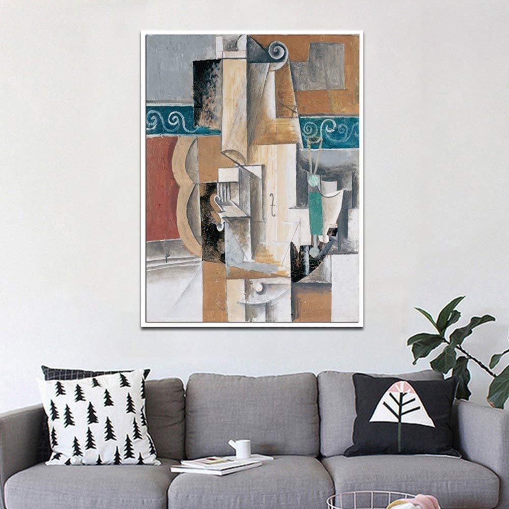 Framed Stretch Canvas Guitar And Violin 1912 by Pablo Picasso Wall Art