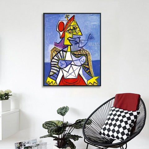 INVIN ART Framed Canvas Giclee Print Art Sitting Woman #1 by Pablo Picasso Wall Art