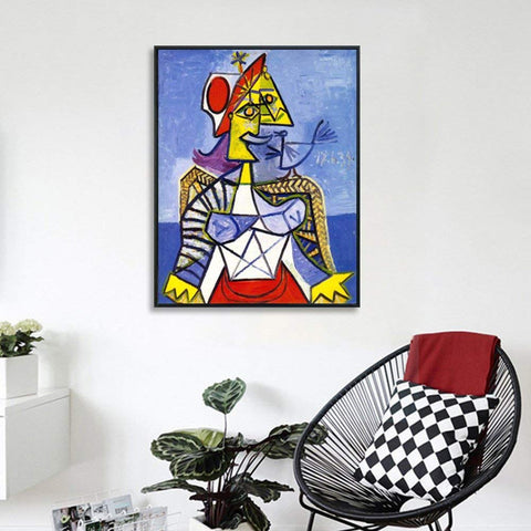 Framed Stretch Canvas Sitting Woman#1 by Pablo Picasso Wall Art