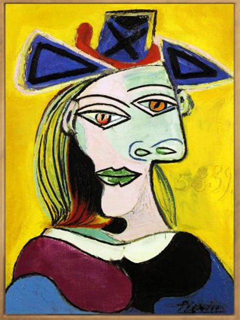Framed Canvas-Woman with Blue Hat by Pablo Picasso Wall Art