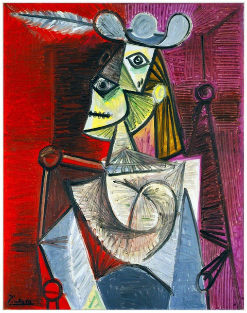 Framed Stretch Canvas Woman In An Armchair by Pablo Picasso Wall Art