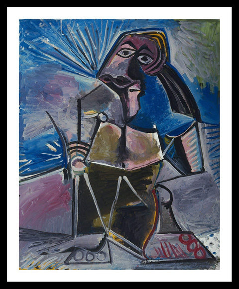Framed Stretch Canvas At Work by Pablo Picasso Wall Art