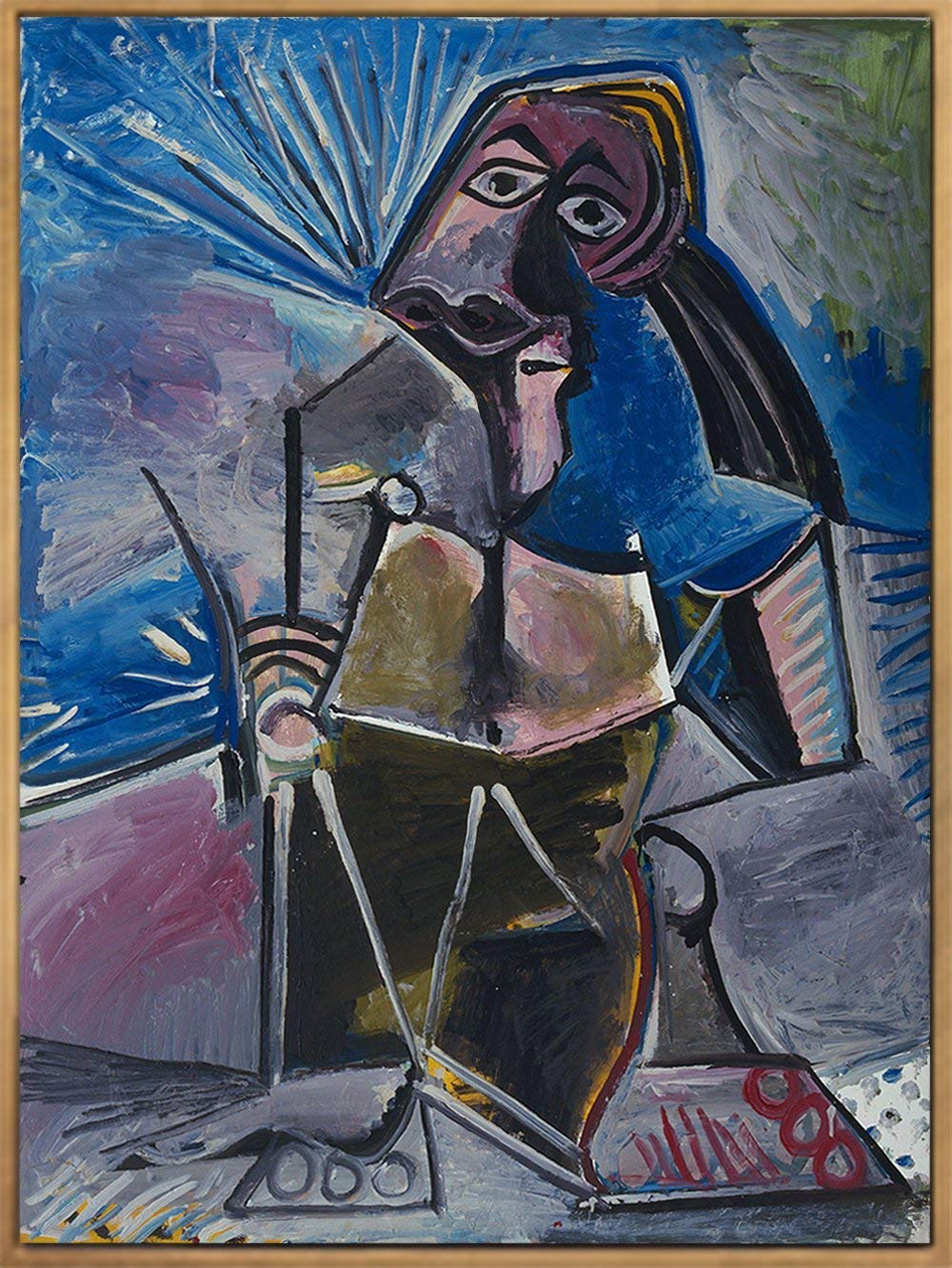 Framed Stretch Canvas At Work by Pablo Picasso Wall Art