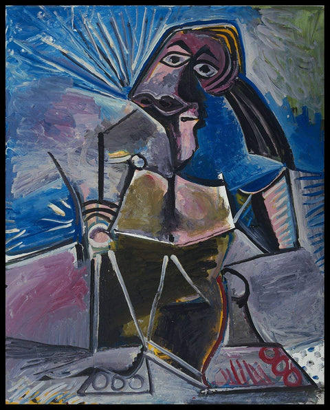 Framed Stretch Canvas At Work by Pablo Picasso Wall Art