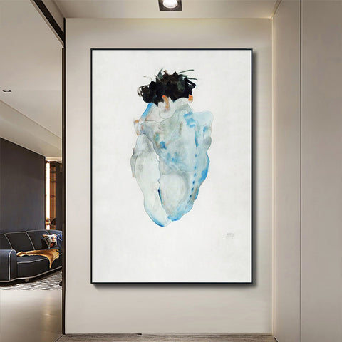 INVIN ART Framed Canvas Giclee Print Art Crouching Nude by Egon Schiele Wall Art Living Room Home Office Decorations