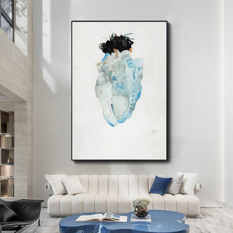 INVIN ART Framed Canvas Giclee Print Art Crouching Nude by Egon Schiele Wall Art Living Room Home Office Decorations