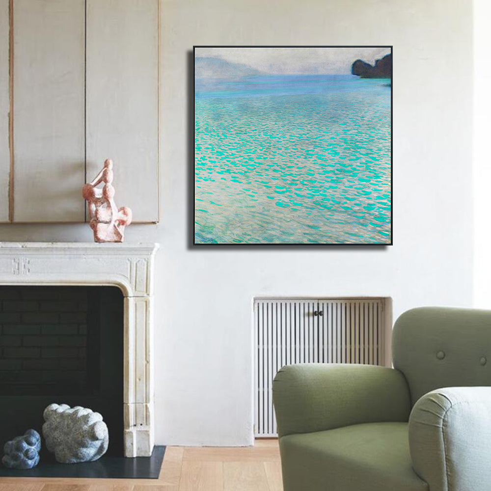 INVIN ART Framed Canvas Giclee Print Art Lake Attersee by Gustav Klimt Wall Art Living Room Home Office Decorations