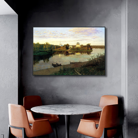 INVIN ART Framed Canvas Giclee Print Evening Bells by Isaac Levitan Wall Art Living Room Home Office Decorations