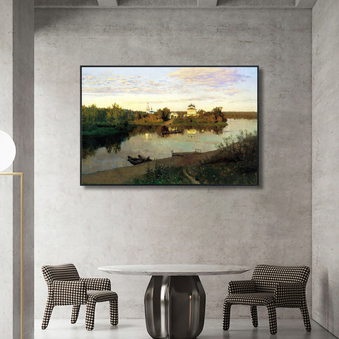 INVIN ART Framed Canvas Giclee Print Evening Bells by Isaac Levitan Wall Art Living Room Home Office Decorations