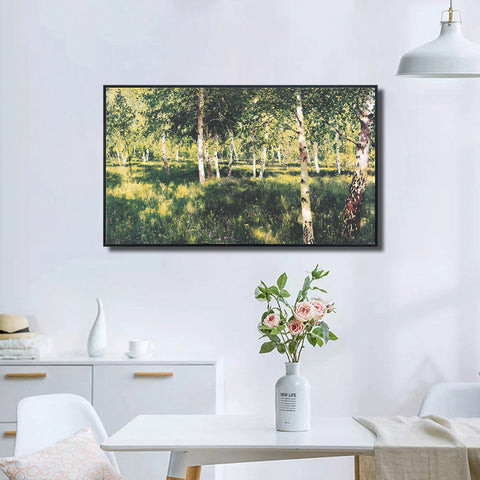 INVIN ART Framed Canvas Giclee Print Birch Grove by Isaac Levitan Wall Art Living Room Home Office Decorations