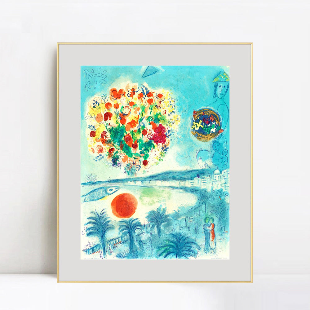 INVIN ART Framed Canvas Giclee Print Art Flower and sun by Marc Chagall Wall Art