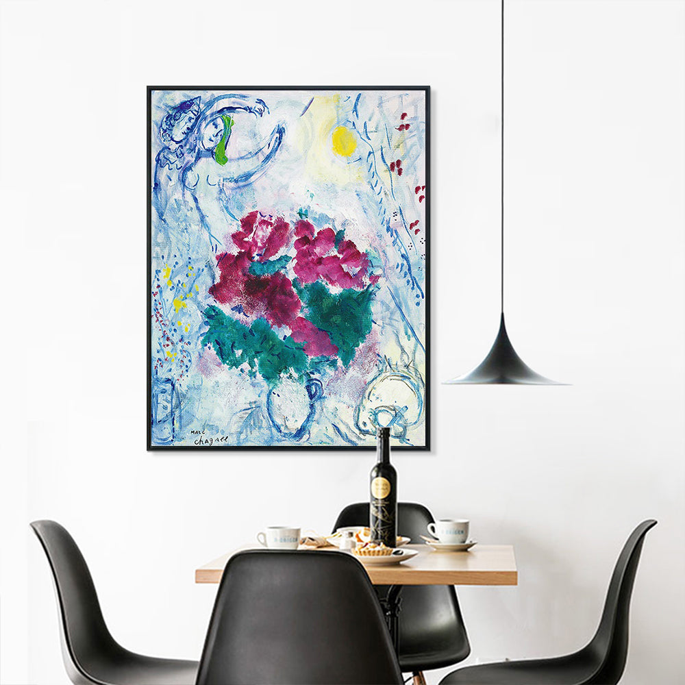 INVIN ART Framed Canvas Giclee Print Art Flower#7 by Marc Chagall Wall Art (Black Slim Frame,24"x32")