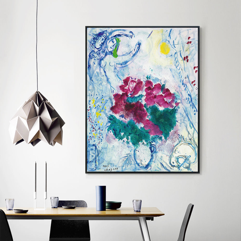 INVIN ART Framed Canvas Giclee Print Art Flower#7 by Marc Chagall Wall Art (Black Slim Frame,24"x32")