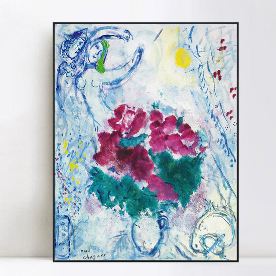 INVIN ART Framed Canvas Giclee Print Art Flower#7 by Marc Chagall Wall Art (Black Slim Frame,24"x32")