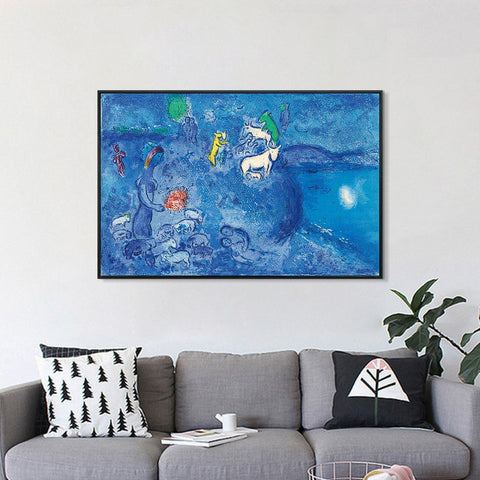 INVIN ART Framed Canvas Giclee Print Art River by Marc Chagall Wall Art Living Room Home Office Decorations
