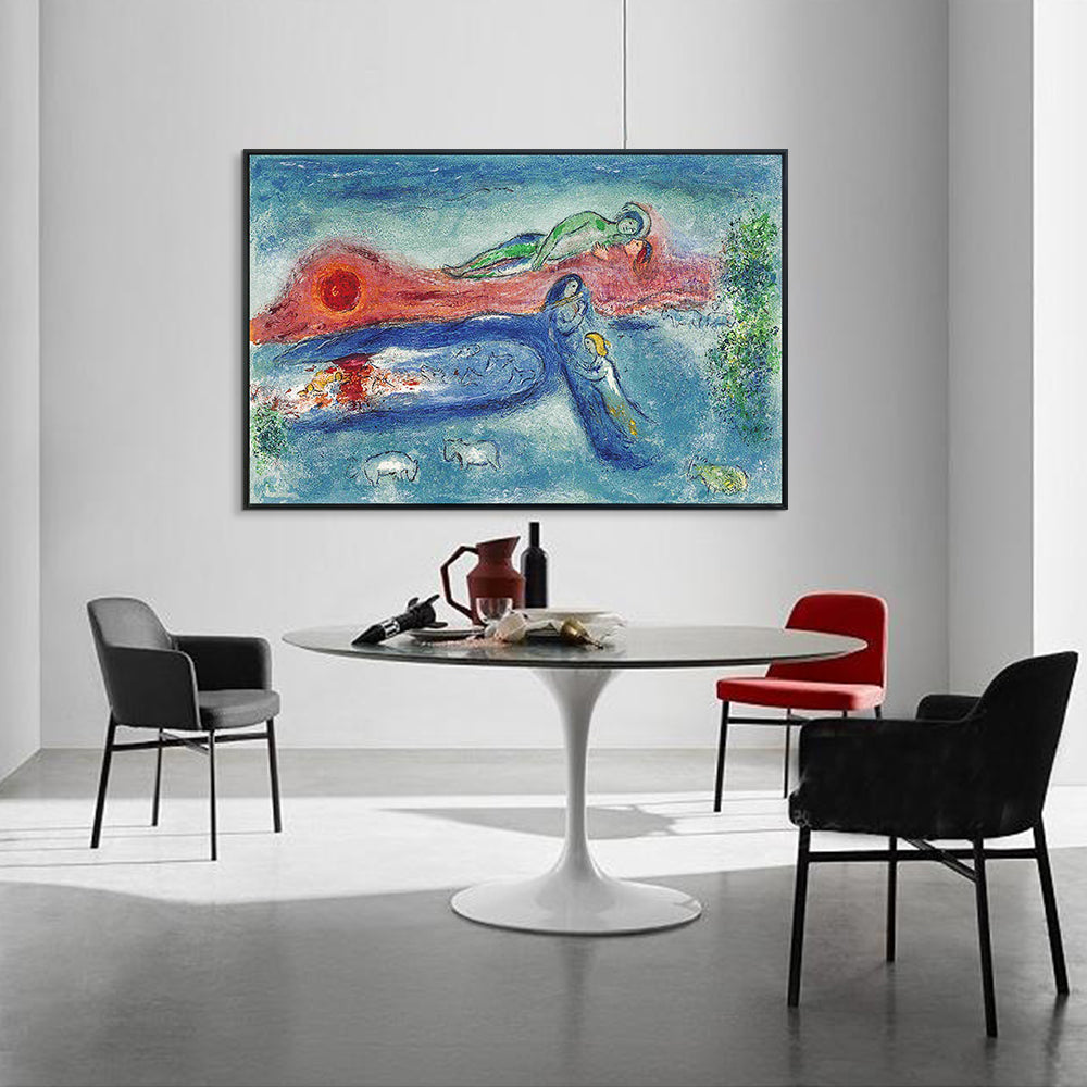 INVIN ART Framed Canvas Giclee Print Art Women and Sheep by Marc Chagall Wall Art Living Room Home Office Decorations
