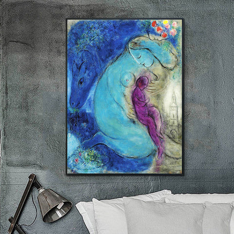 INVIN ART Framed Canvas Giclee Print Art Mother and Baby by Marc Chagall Wall Art Living Room Home Office Decorations