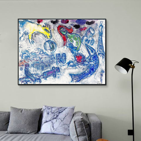 INVIN ART Framed Canvas Giclee Print Art Woman by Marc Chagall Wall Art Living Room Home Office Decorations