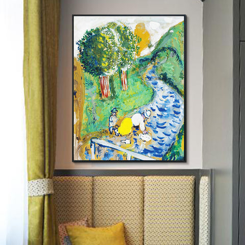 INVIN ART Framed Canvas Giclee Print Art Beg on the Road by Marc Chagall Wall Art Living Room Home Office Decorations