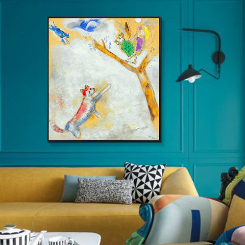 INVIN ART Framed Canvas Giclee Print Art Bird and Wolf by Marc Chagall Wall Art Living Room Home Office Decorations