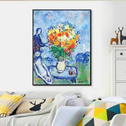 INVIN ART Framed Canvas Giclee Print Art Flower#15 by Marc Chagall Wall Art Living Room Home Office Decorations