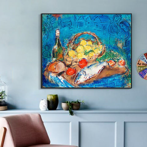INVIN ART Framed Canvas Giclee Print Art Fruit by Marc Chagall Wall Art Living Room Home Office Decorations