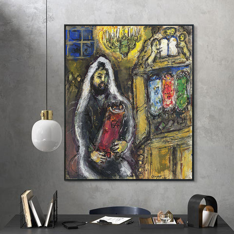 INVIN ART Framed Canvas Giclee Print Art Man in Black by Marc Chagall Wall Art Living Room Home Office Decorations