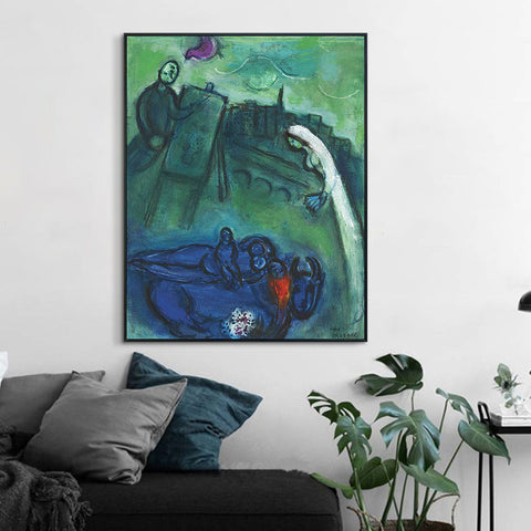 INVIN ART Framed Canvas Giclee Print Art Presence by Marc Chagall Wall Art Living Room Home Office Decorations