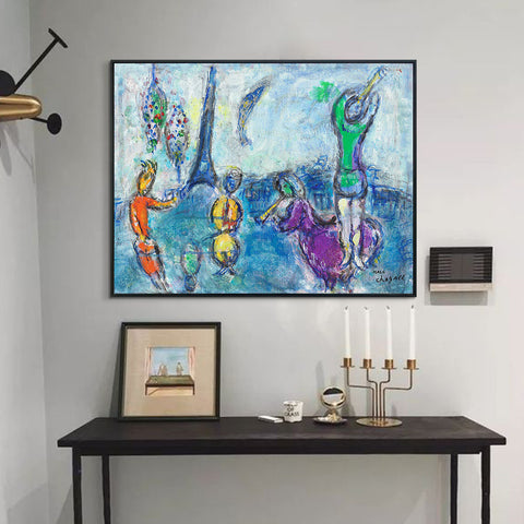 INVIN ART Framed Canvas Giclee Print Art Tower and Human by Marc Chagall Wall Art Living Room Home Office Decorations