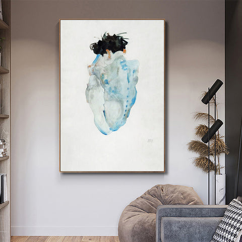 INVIN ART Framed Canvas Giclee Print Art Crouching Nude by Egon Schiele Wall Art Living Room Home Office Decorations