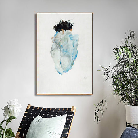 INVIN ART Framed Canvas Giclee Print Art Crouching Nude by Egon Schiele Wall Art Living Room Home Office Decorations