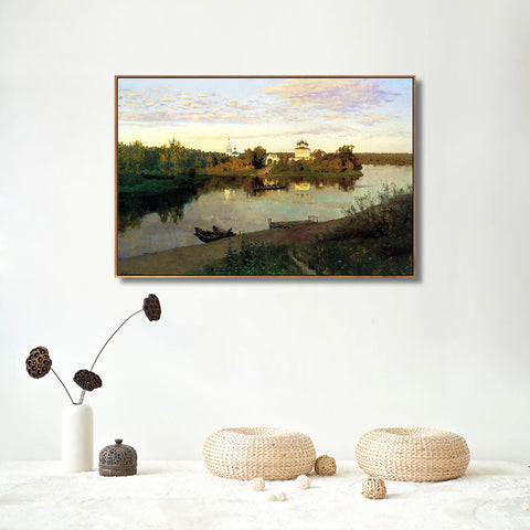 INVIN ART Framed Canvas Giclee Print Evening Bells by Isaac Levitan Wall Art Living Room Home Office Decorations