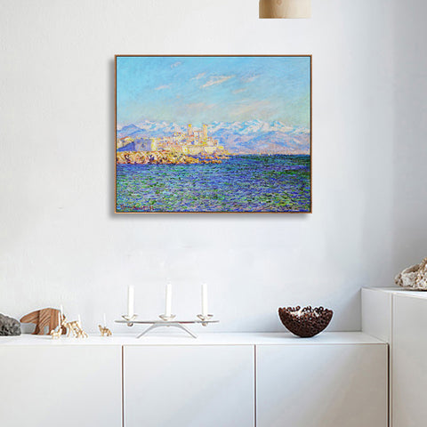 INVIN ART 100% Hand Painted Framed Canvas Antibes, Afternoon Effect (1888) by Claude Monet,Famous Oil Paintings Reproduction Modern Artwork Wall Art
