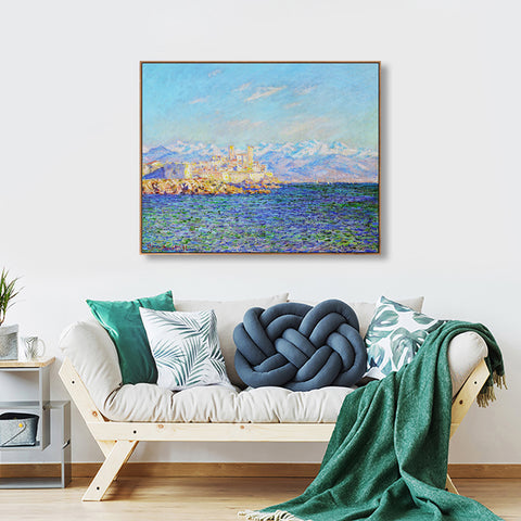 INVIN ART 100% Hand Painted Framed Canvas Antibes, Afternoon Effect (1888) by Claude Monet,Famous Oil Paintings Reproduction Modern Artwork Wall Art