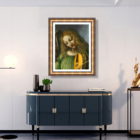 INVIN ART Framed Canvas Art Giclee Print Angel in Green with a Vielle by Leonardo da Vinci Wall Art Living Room Home Office Decorations