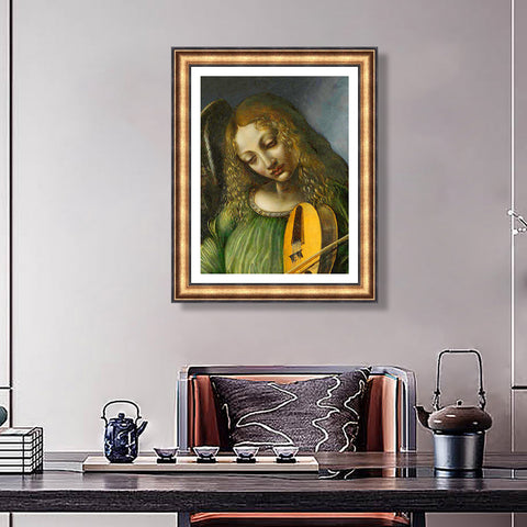 INVIN ART Framed Canvas Art Giclee Print Angel in Green with a Vielle by Leonardo da Vinci Wall Art Living Room Home Office Decorations