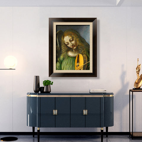 INVIN ART Framed Canvas Art Giclee Print Angel in Green with a Vielle by Leonardo da Vinci Wall Art Living Room Home Office Decorations