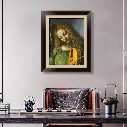 INVIN ART Framed Canvas Art Giclee Print Angel in Green with a Vielle by Leonardo da Vinci Wall Art Living Room Home Office Decorations