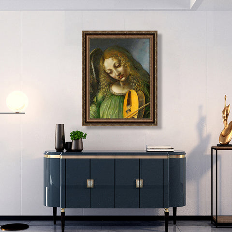 INVIN ART Framed Canvas Art Giclee Print Angel in Green with a Vielle by Leonardo da Vinci Wall Art Living Room Home Office Decorations