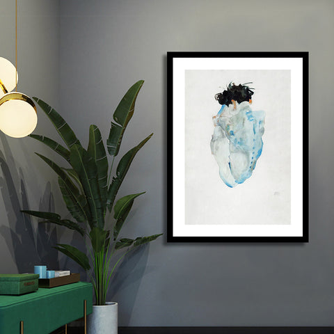 INVIN ART Framed Canvas Giclee Print Art Crouching Nude by Egon Schiele Wall Art Living Room Home Office Decorations